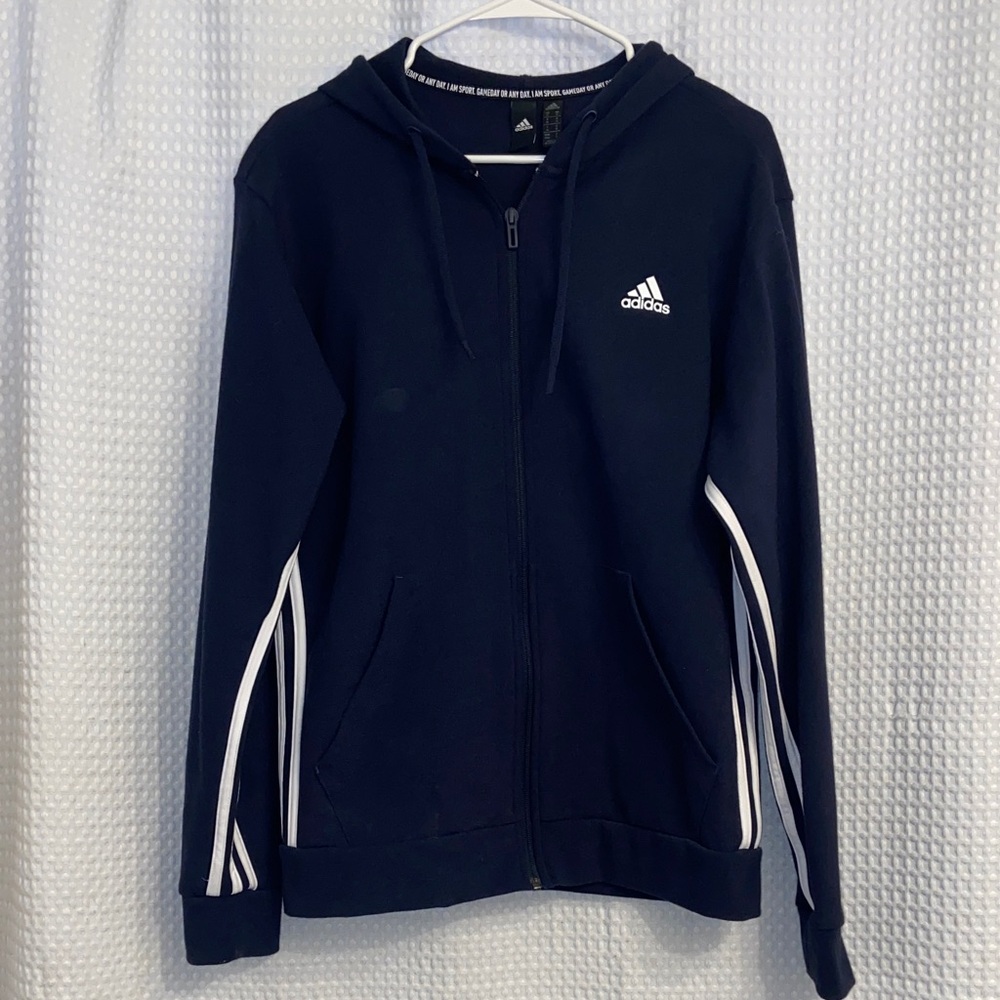 Adidas Dark Blue Zip-Up Hoodie with White Accents